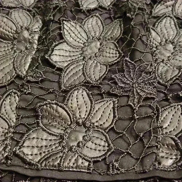 Greylin Lace Crochet Faux Leather Floral Peplum Top - Picture 10 of 10